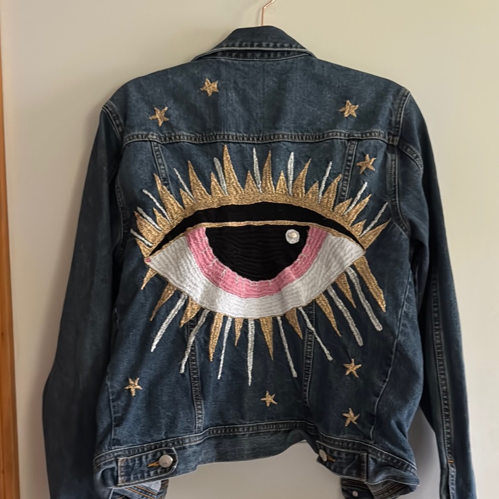 Embroidered Evil Eye Denim Jacket